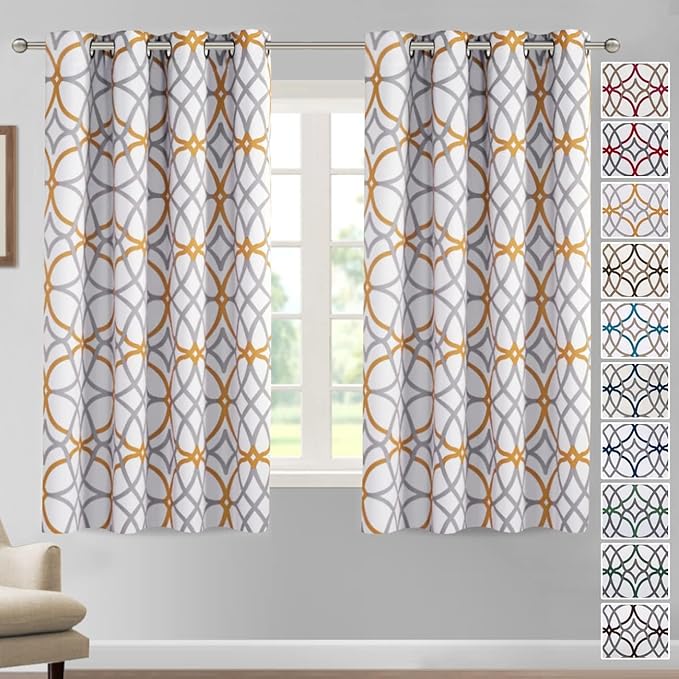 H.VERSAILTEX Blackout Curtains Printed Design 54 Inch Length 2 Panels Set Thermal Insulated Curtains for Bedroom Living Room Geometric Modern Grommet Window Drapes - Mustard and Grey