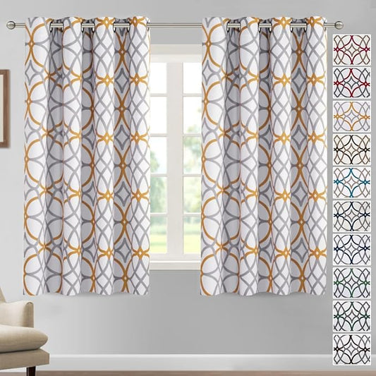 H.VERSAILTEX Blackout Curtains Printed Design 54 Inch Length 2 Panels Set Thermal Insulated Curtains for Bedroom Living Room Geometric Modern Grommet Window Drapes - Mustard and Grey
