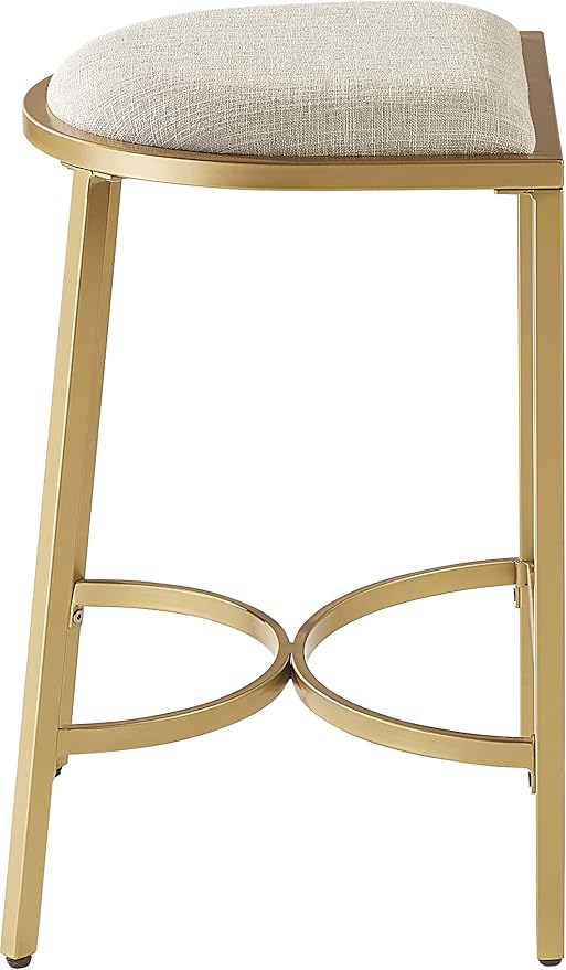 Crosley Furniture Ellery Upholstered Seat Counter Height Bar Stools Set of 2, Oatmeal/Gold