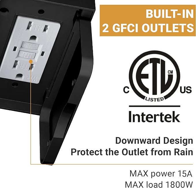 2 Pack Porch Light Outdoor with GFCI Outlet - 3 Lighting Modes Exterior Light Fixture, Dusk to Dawn Motion Sensor Wall Mount Outside Lights for House,Garage,Front Door, Patio