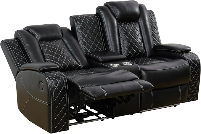 Dual Power Loveseat Recliner with Storage, Cup Holders & USB-C Charging, Faux Leather Electric Sofa for 2 with LED Lights, 73.5'' Wide