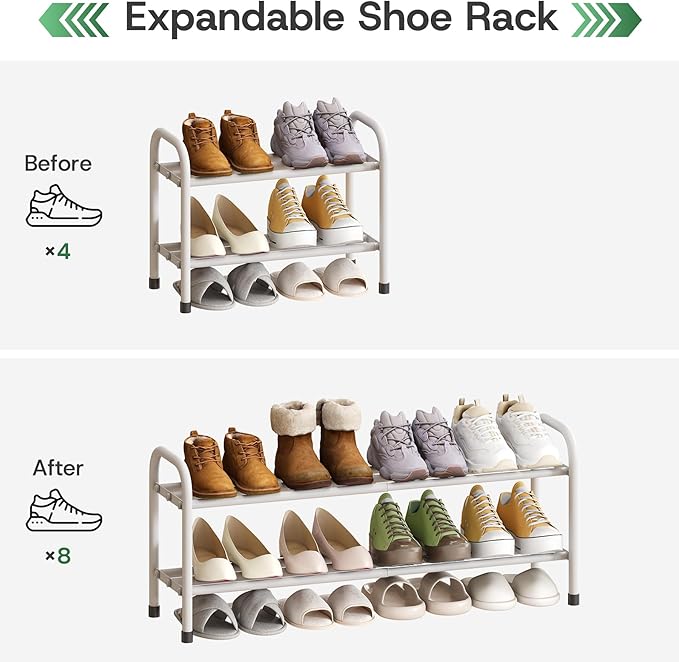Shoe Rack for Closet, Black 2-Tier Expandable Closet Shoe Rack Metal Organizer, Heavy Duty Shoe Storage Shelf for Entryway, Doorway, Narrow Space