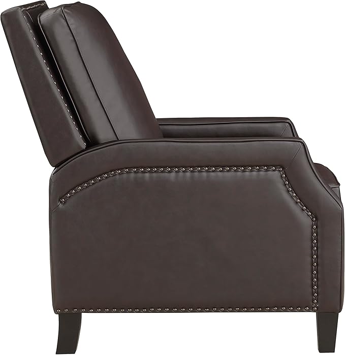 Lexicon Pushback Recliner Chair, Faux Leather Armchair Push Back Recliner, Nailhead Trim, Solid Wood Legs, Easy Assembly for Living Room/Office/Apartment, Dark Brown