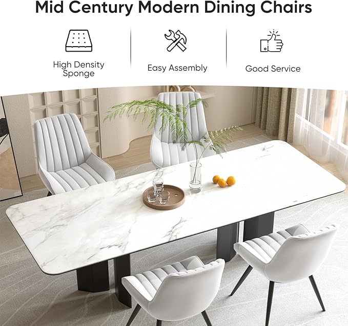 Nalupatio Modern Dining Chairs Set of 6, Comfy Dining Room Chairs with Thick Cushions, Upholstered Fabric Kitchen Side Chairs with Metal Legs, White
