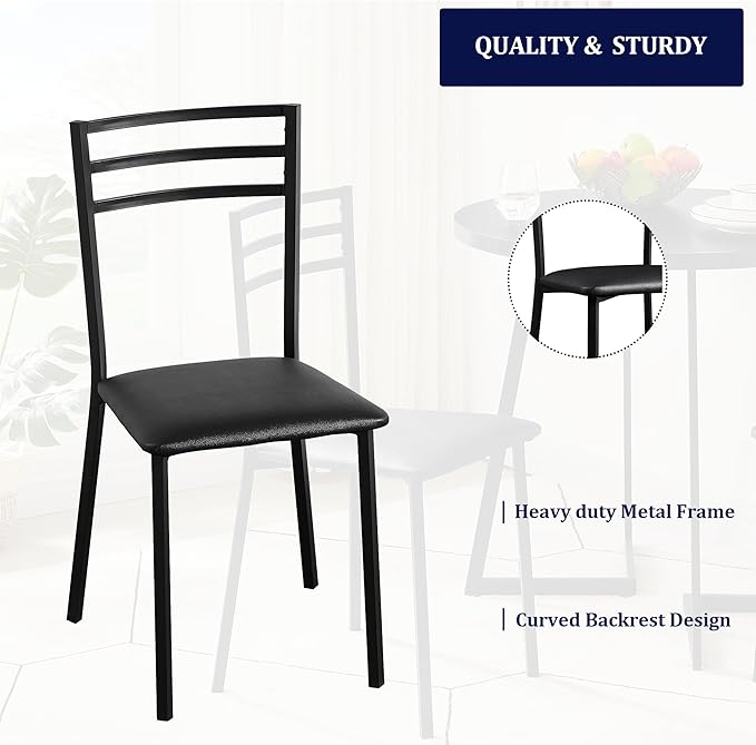 VECELO Metal Dining Chair Set of 2, Modern Armless with Cushioned Seat for Kitchen, Living Room, Black