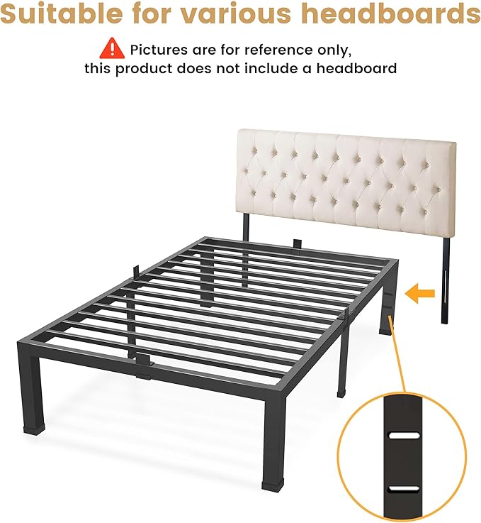 14 Inches Twin Bed Frames, Heavy Duty Metal Platform Bed Frame with Mattress Slide Stopper - Easy Assembly | Noise Free Bedframes | No Box Spring Needed