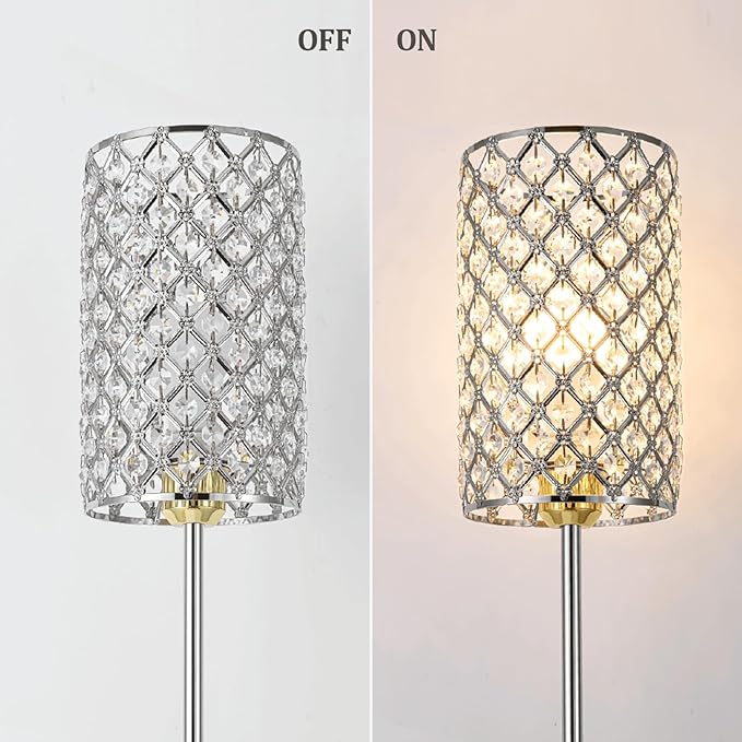 Crystal Floor Lamp with Remote Control, Smart Modern Silver Floor Lamps for Bedroom, Living Room, Crystal Standing Lamp Silver Home Décor, LED Bulb Included