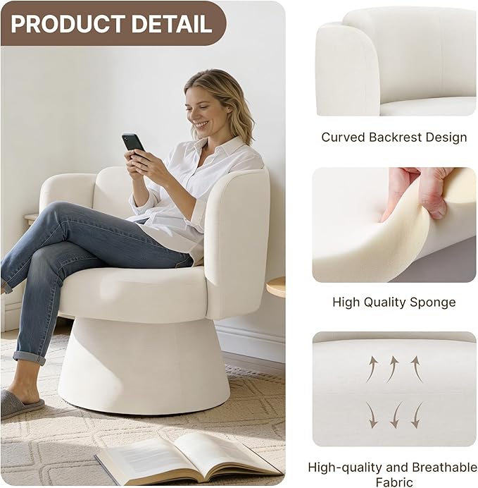 Swivel Barrel Chair Set of 2,360° Accent Chairs with Round Backrest,Upholstered Lounge Chair for Vanity,Living Room,Bedroom,Reading Nook,Linen