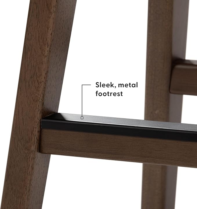 Plank+Beam Beryl Counter Height Stool - Mid-Century Modern Rubberwood Bar Stool with Faux Leather Seat, Metal Footrest, Easy Assembly, 4-Pack, Walnut/Black