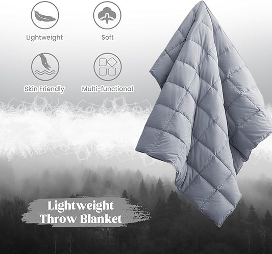 puredown® Soft Feather Down Throw Blanket Lightweight Packable Couch Throw for Indoor and Outdoor Use, Throw 50"X70", Sliver Gray
