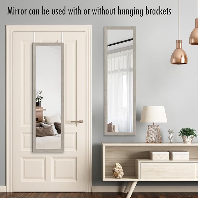 Americanflat 15x51 Over The Door Mirror - Hanging Full Length Mirrors with Engineered Wood - Modern Mirror for Bathroom, Bedroom, Living Room - Mirrors for Wall Display and Home Decor - Driftwood