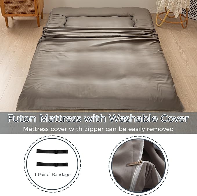 MAXYOYO 6" Extra Thick Japanese Tatami Pad, Foldable Mattress for Adults & Guests, Dark Grey, Twin