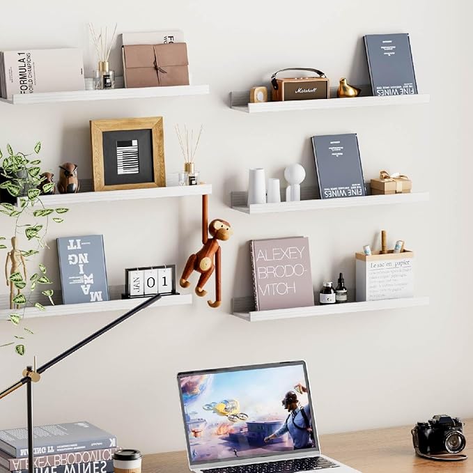 Wall Shelves for Living Room, Nursery Book Shelves Oak Bathroom Shelves Over Toilet Floating Shelves for Wall, Modern Wood Storage for Bedroom, Kid's Room, Kitchen, 24inch, Set of 6