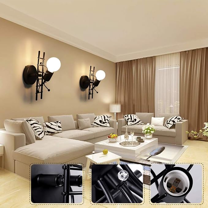 Kawell Creative Humanoid Wall Light Fixtures Indoor Wall Lamp Modern Wall Sconce Light Fixtures Art Deco for Children Room Bedroom Living Room Kitchen Stairs Hallway Restaurant Cafe Bar, Black