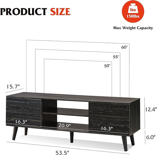 WLIVE Mid-Century Modern TV Stand for 55/60 Inch TV, Entertainment Center with Storage & Adjustable Shelves, Media Console with Soft-Close Cabinets for Living Room/Bedroom, Greige White