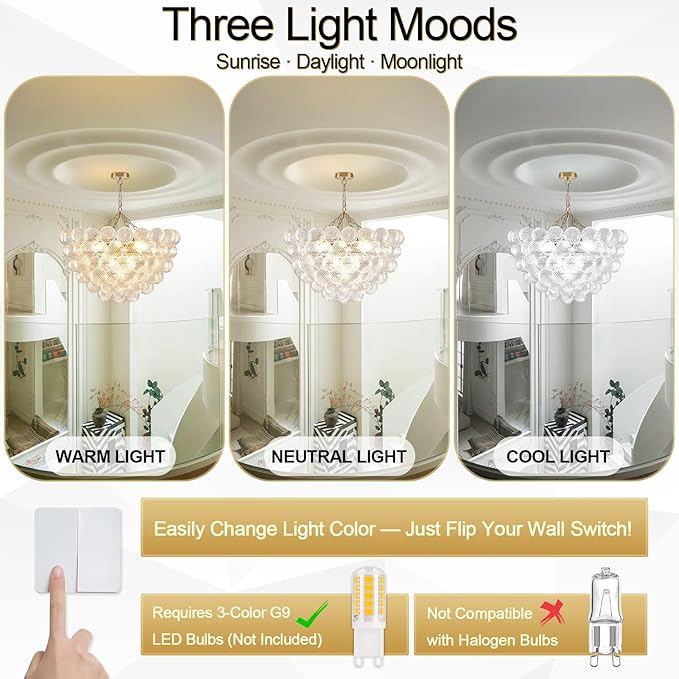 Bubble Chandelier for Dining Room, Dia 31.5" Gild Gold Brass Chandelier 10-Light Clear Ball Hand Blown Glass Chandeliers for Living Room Entryway Round Cluster Globe Chandeliers (G9 LED Base)