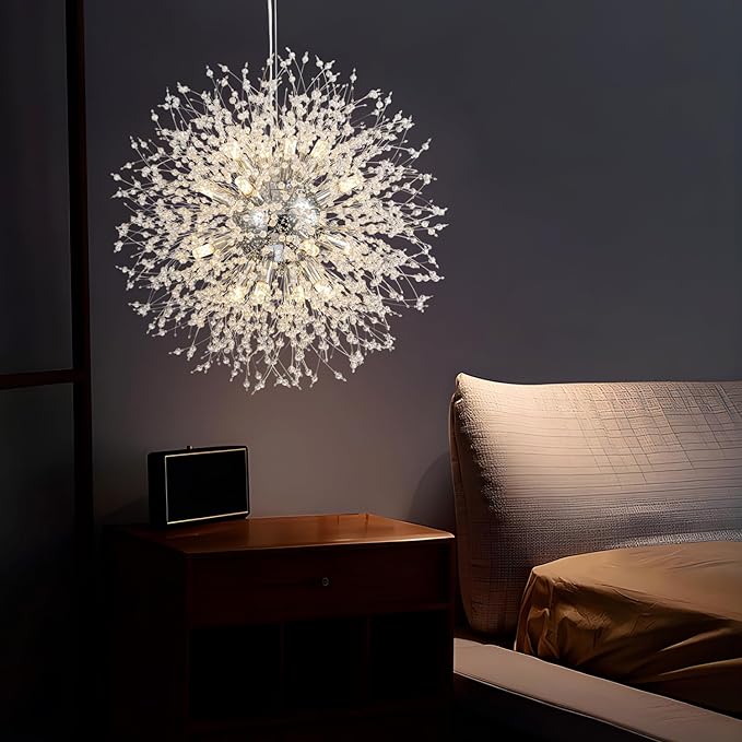 SineRise Modern Crystal Chandeliers Firework, Crystal Light Fixture, Dandelion Chandelier (16-Light, Chrome) for Foyer Hallway Entryway Kitchen Bedroom (Bulbs Not Included)