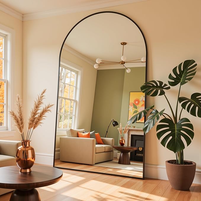 Full Length Mirror, 81"x41" Arched Full Body Mirror, Floor Mirrors with Stand, Body Mirrors Standing Hanging Leaning Against Wall,Aluminum Frame Mirrors for Bedroom Cloakroom,Living Room,Black