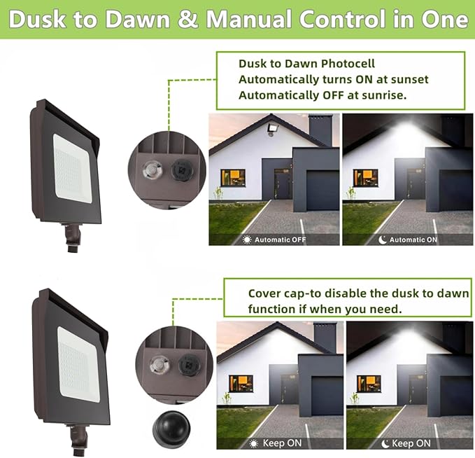 Dusk to Dawn 80W Outdoor LED Flood Light with 1/2" Knuckle Mount (Plate Included), 5000K 10400LM 120V, ETL Waterproof LED Security Flood Lighting for Sign/Flagpole/Tree/Yards/Advertising Boards