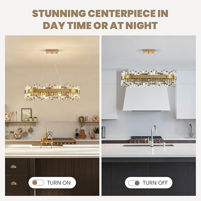 CROSSIO Modern Crystal Chandelier, 16-Light Rectangular Gold Crystal Chandelier for Dining Room, Luxury Oval 2-Tiers K9 Crystal Flush Mount Pendant Ceiling Light for Living Room Kitchen Island L35.4''