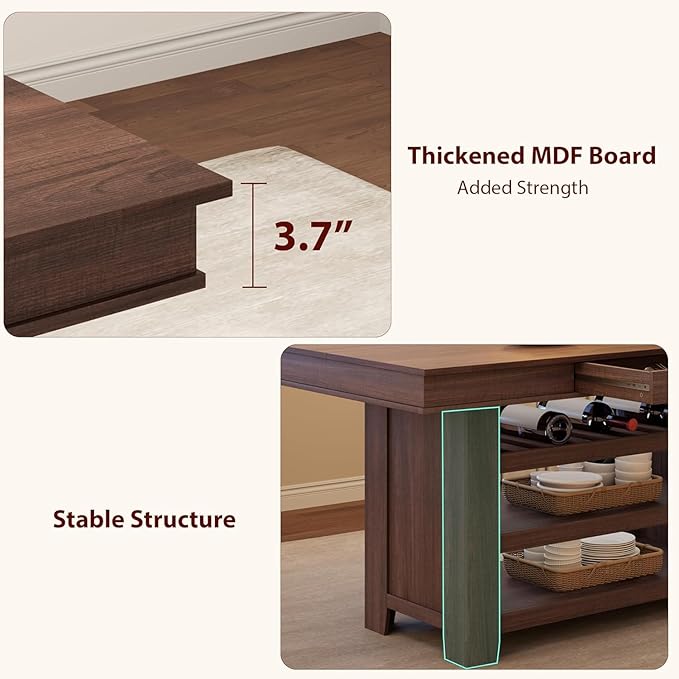 GAOMON 36" Tall Farmhouse Counter Height Dining Table for 4-6, Wooden Bar Height Kitchen Table with Thick Top, Deepened Wine Rack & Shelves, 2 Drawers, Rectangular, for Bar, Kitchen, Pub, Retro Brown