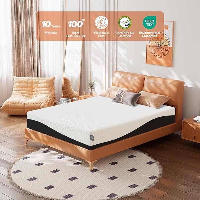 Life Balance King Size Mattress 10 Inch, Cooling Gel Memory Foam Mattress for Back Pain, Motion Isolation, Pressure Relief, Fiberglass Free, CertiPUR-US Certified, Medium Firm Mattress in a Box