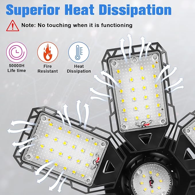 LED Garage Lights 4 Pack -180W, 18000LM 6500K Led Shop Light with 6+1 Deformable Panels, Basement Barn Light Garages Ceiling Lights, E26/E27 for Garage, Warehouse, Shop, Basement