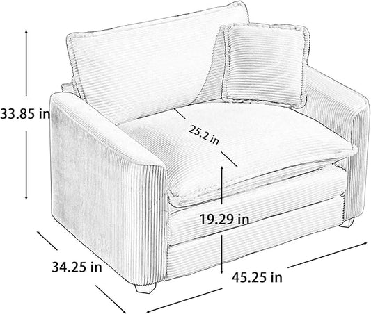 KEIKI 2-Piece Sofa Set with 1 Oversized Corduroy 3-Seater Sofa & 1 Single Sofa, Upholstered 4-Seater Couch Set with 6 Pillow, High-Density Foam Cushions, Removable Armrests, for Living Room, Green