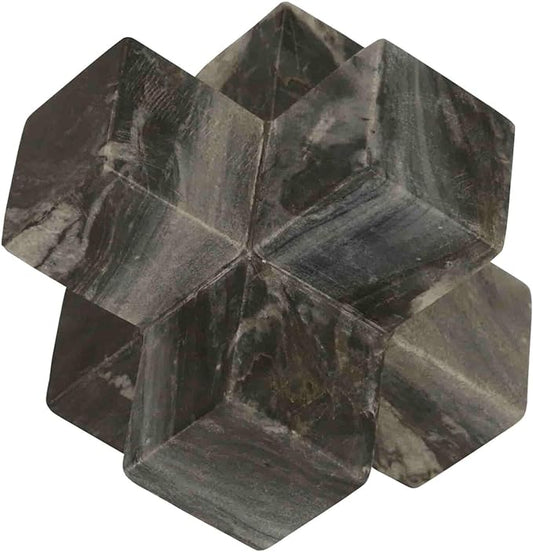 Geometric Cube Decorative Object – Marble Sculpture Modern Home Decor Ornament – Shelf Styling & Coffee Table Decor for Bathroom, Office & Living Room – 7", Gray