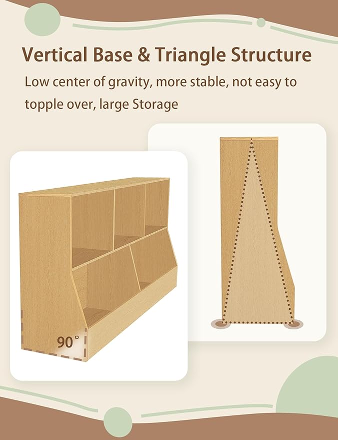DINZI LVJ Toy Storage Organizer, Kids Bookshelf, Wooden Toy Storage Cabinet, 5 Cubby Children Bookcase, 39.4" L Toddler Book Shelf for Playroom, Living Room, Nursery, Hallway, School, Natural