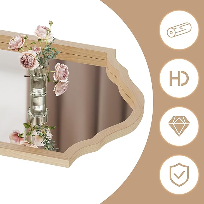 ULIKE Wood Arched Mirror 24x36 Inch, Rustic Wood Framed Mirror for Wall Decor, Wall Mirrors Decorative for Bathroom, Vanity Mirror for Living Room, Entryway or Bedroom, Natural