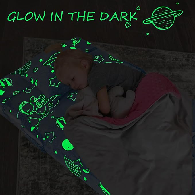 MeMoreCool Glow Space-Themed Tri-fold Sofa Bed for Kids, Foldable Futon Chair and Floor Couch with Planets and Stars for Playroom
