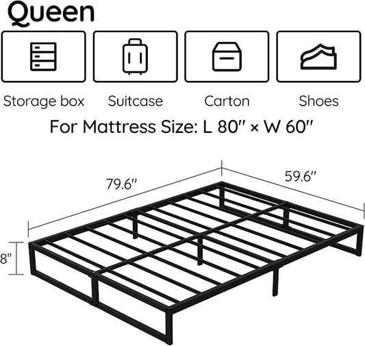 8 Inch Queen Bed Frame Metal Platform Mattress Foundation with Steel Slat Support, No Box Spring Needed, Easy Assembly, Black