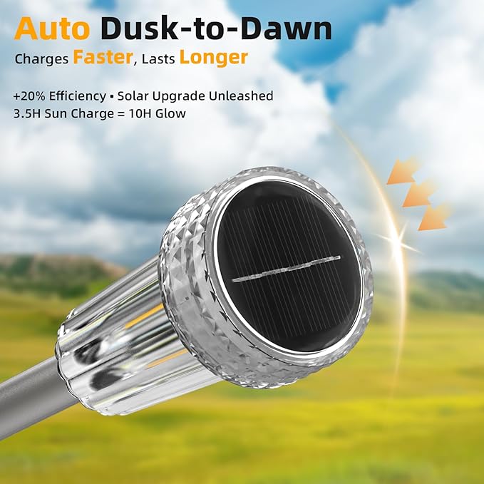 DERAYSION 12 Pack Solar Pathway Lights Outdoor, Auto Dusk-to-Dawn Landscape Garden Lighting, Waterproof Stainless Steel Pole Lighting for Path, Yard, Walkway, Garden, Driveway Decor - Warm White