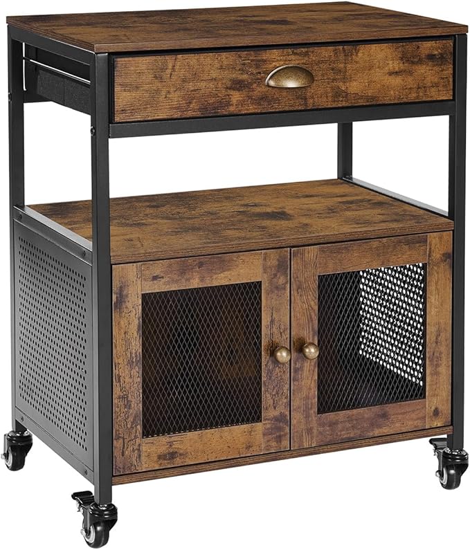 VEVOR Coffee Bar Cabinet, 24 Inch Farmhouse Bar Cabinet with Storage, Movable Coffee Table with Wheels & Mesh Door, Sideboard Buffet for Kitchen, Entryway