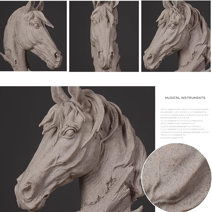 Creative Art Retro Small Horse Head Ornament,Resin Statue Ornaments,Abstract Style Sculptures,Living Room Dining Desk Decorations,Bookshelf Decorative Objects,Office Decor(5.1"/Sandstone)