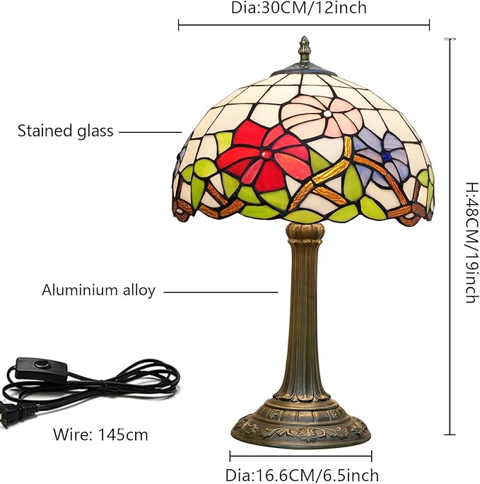 Tiffany Lamp Stained Glass lamp Bedside Table Lamps for Living Room Bedroom Dorm Kitchen Home Decor Festival Birthday Gift,12 inches Morning Glory
