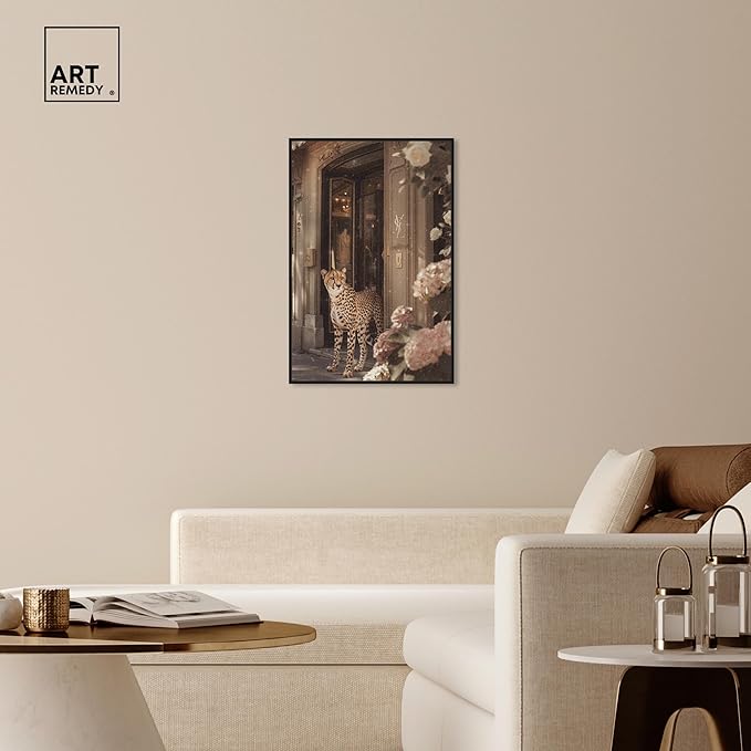 Art Remedy Cheetah at the Store Canvas Fashion Designer Wall Art, Black Frame, 24" x 36"