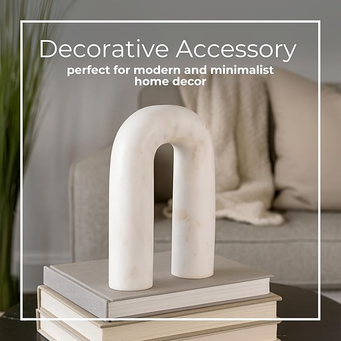 White Marble Arch Decorative Object – Rounded Horseshoe Sculpture Modern Home Decor – Contemporary Shelf & Coffee Table Decor for Office & Living Room – 5" x 8"