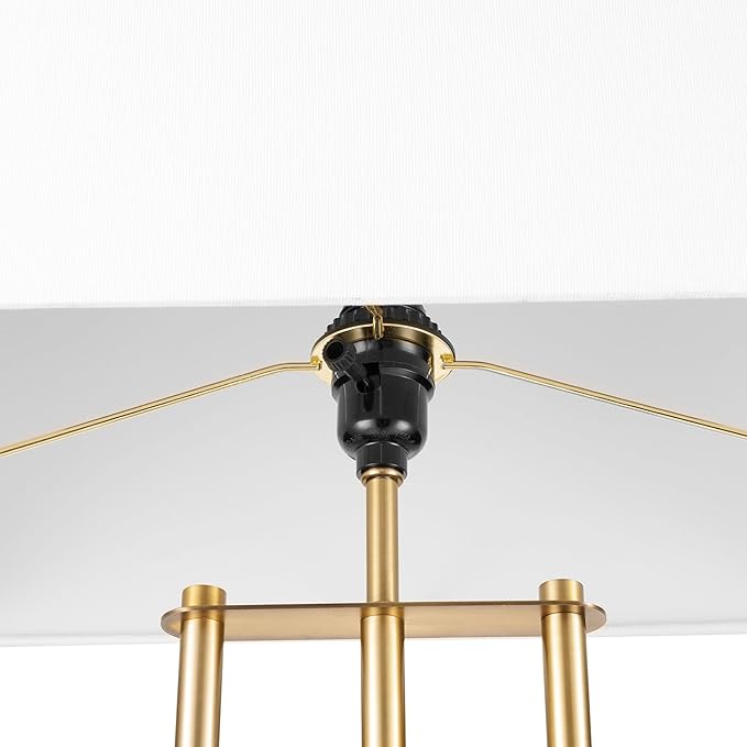 Globe Electric x Novogratz 67775 62" Floor Lamp, Matte Brass, White Linen Shade, Rotary Switch on Socket, Minimalist Lighting for Living Room, Bedroom or Office, Tall Corner Reading Light