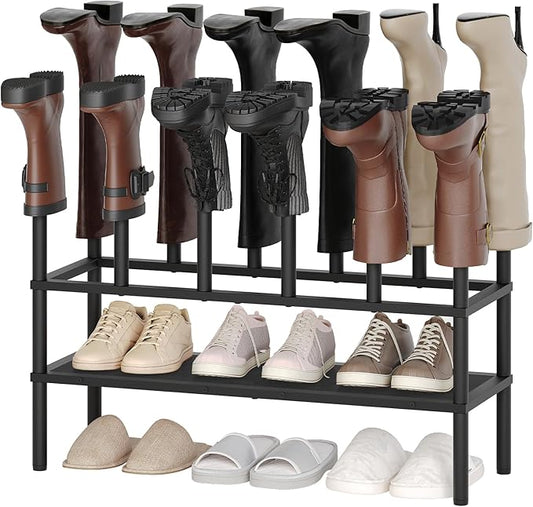 Free Standing Shoe Rack, 3 Tier Boots Rack Organizer, Tall Boots Rack for Closet, Cowboy Boot Storage, Holds 10 Pairs, Black SS09BBY1