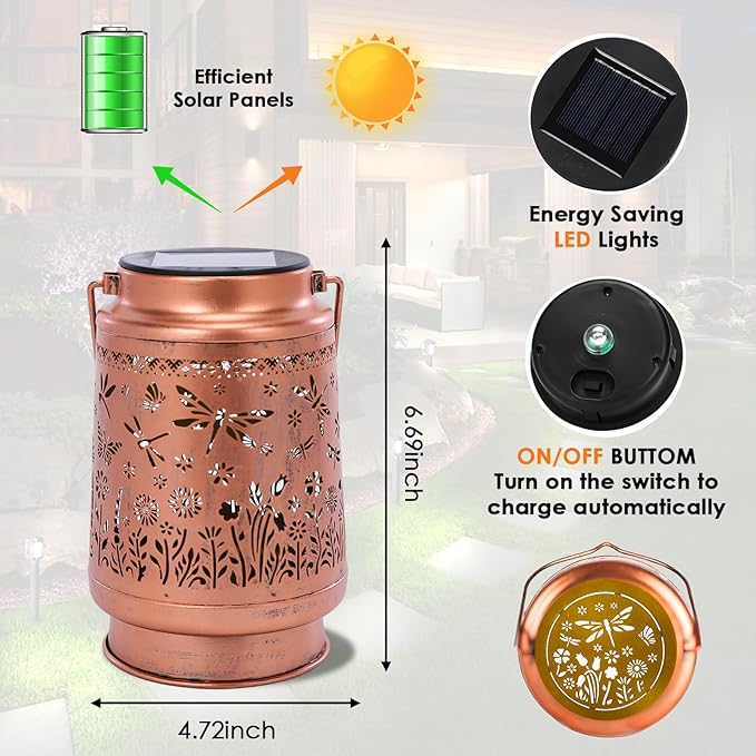 Dragonfly Birthday Gifts for Women Mom Grandma, Solar Lanterns Outdoor Waterproof Garden Decor Hanging Lantern Lights, Metal LED Decorative Gardening Light for Patio Yard Porch
