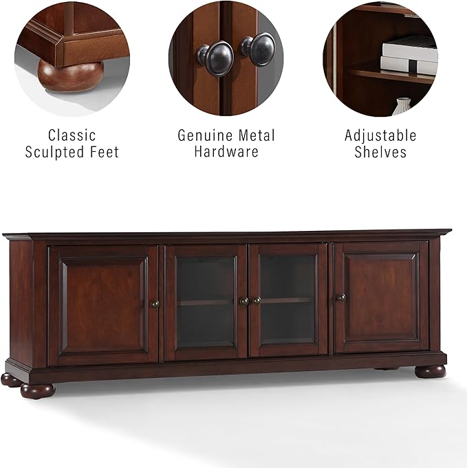 Crosley Furniture Alexandria Low Profile TV Stand for 65+ inch TVs, Entertainment Center with Storage Shelves, Vintage Mahogany