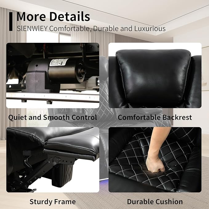 Power Leather Recliner Sofa with LED Light，38" Power Single Recliner Chair USB Port/Storage Armrest,Leather Couch for Living Room/Office/Lounge/Rv Car/Club/Apartment(Black,Chair)