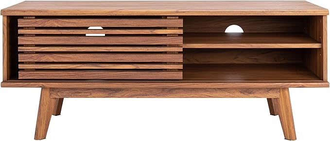 SAFAVIEH Aurelio TV Stand for up to 55" Flatscreen – Walnut Brown, 1 Sliding Door with Interior Storage and Open Shelves, Entertainment Media Console (MED9600A)