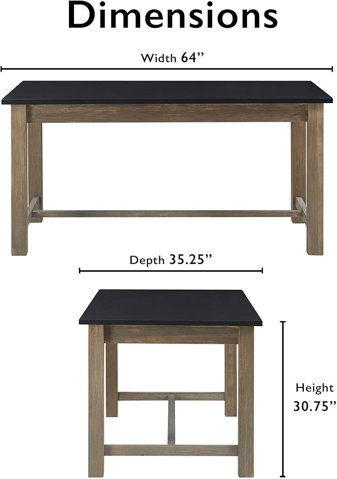 Tommy Hilfiger Elmhurst Dining Table, Black and Weathered Grey