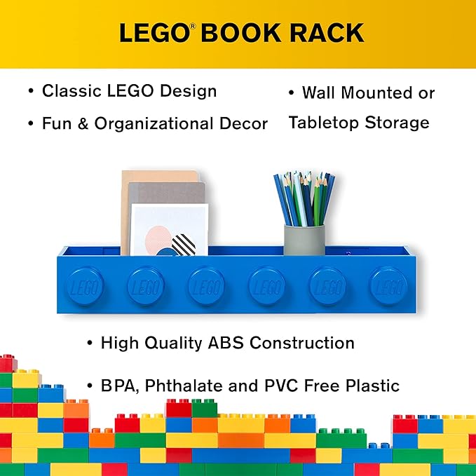Room Copenhagen, Lego Book Rack - Decorative Floating Shelf Storage - Blue