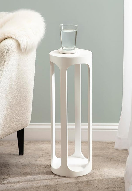 Kate and Laurel Dahl Modern Wooden Round Drink Table, 8 x 8 x 23, White, Transitional Circle Accent Pedestal Table for Living Room Plant Stand Indoors or Mini Bedroom Nightstand