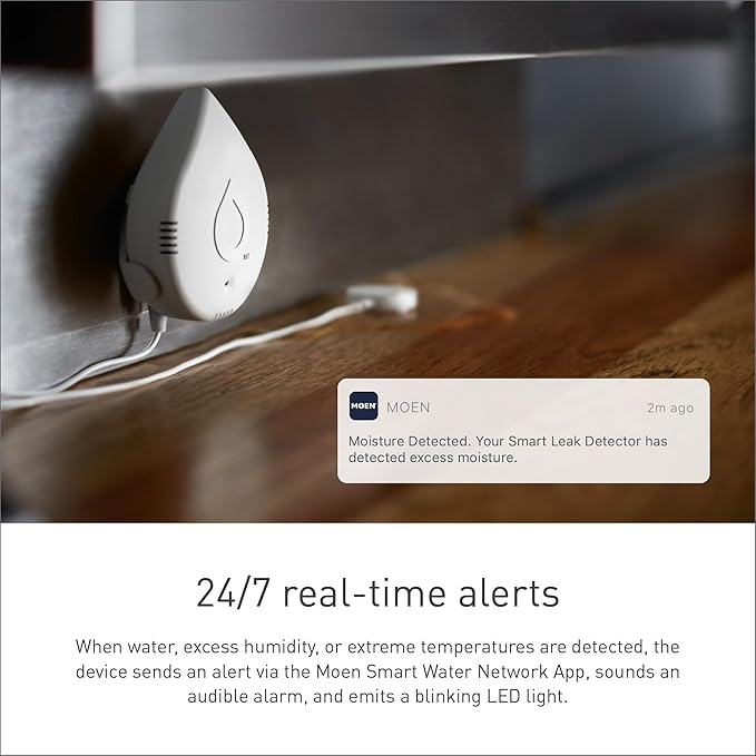 Moen Flo Smart Water Leak Detector, Drip or Flood Sensor Alarm for Home, 1-Pack, White, 920-004
