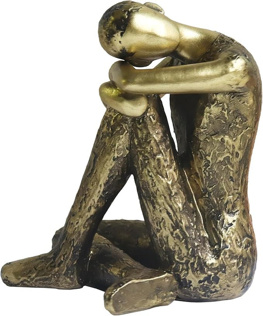 Pigort Thinker Statue Abstract Sculpture - Collectible Rustic Gold Figurine Art Home Office Bookshelf Decorative Objects Desktop Decor for Men, 3.7 x 4.6 x 3.5 inches